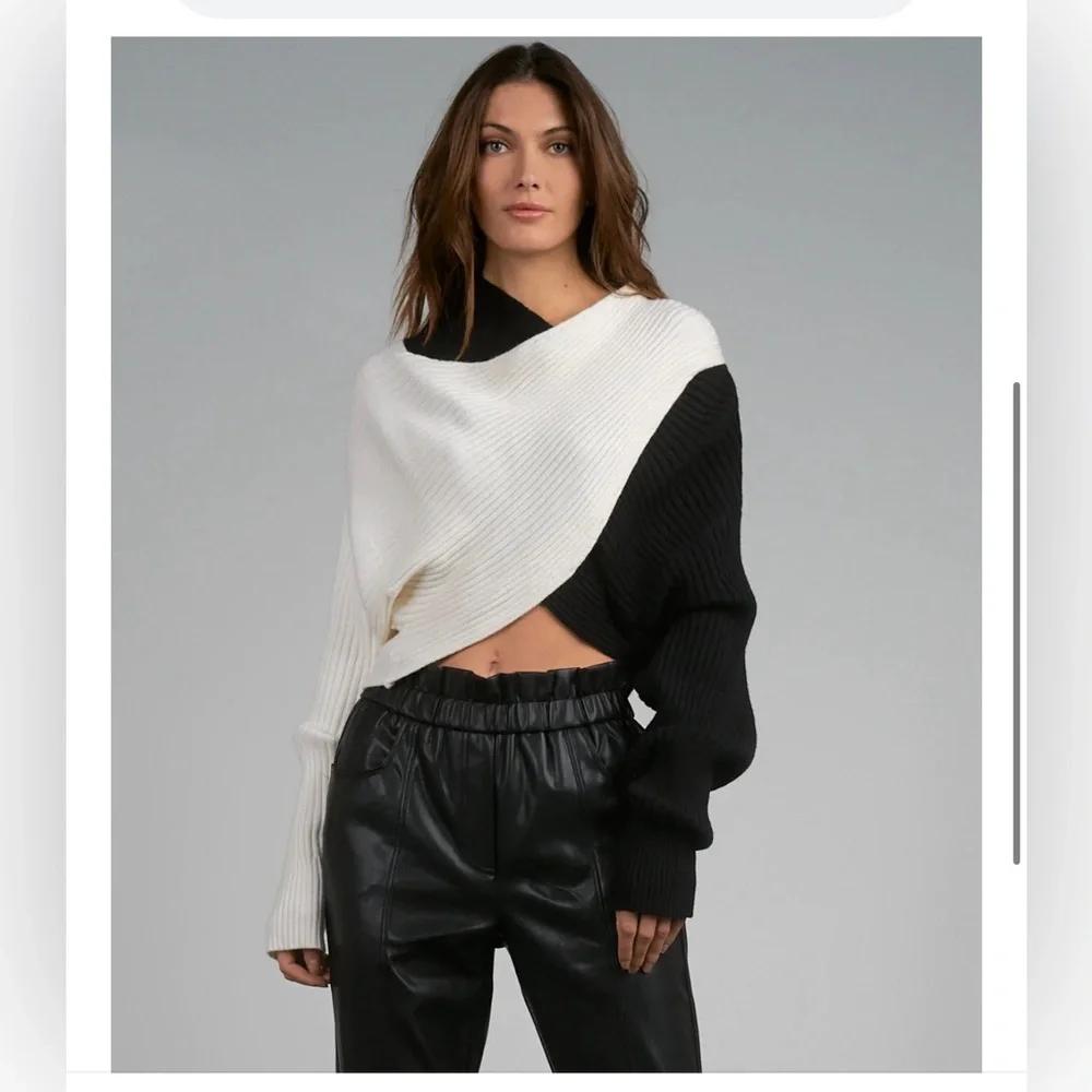 🖤NWT Elan Black and White Colorblock Sweater//Size L 🖤 - Picture 2 of 6